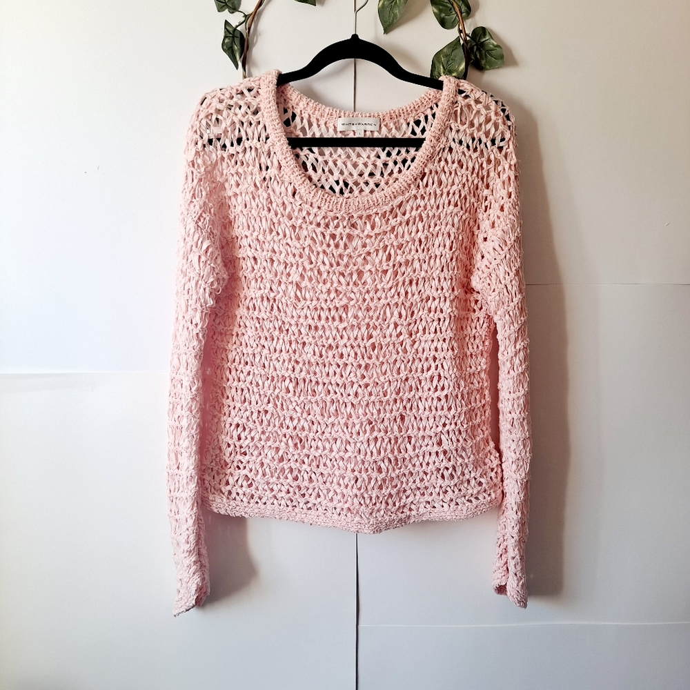 White + Warren Large Pink Open Knit Sweater Cotton Soft Trendy